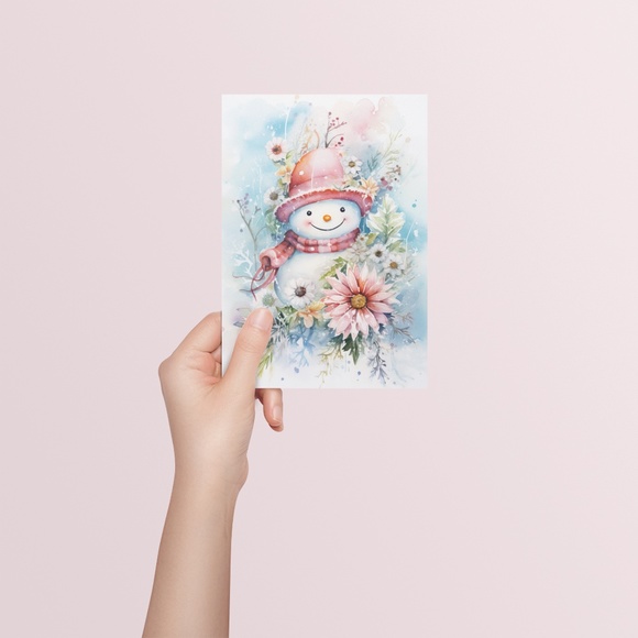 Watercolor Snowman Christmas Theme Wall Art Illustration Print Unframed - Picture 5 of 5